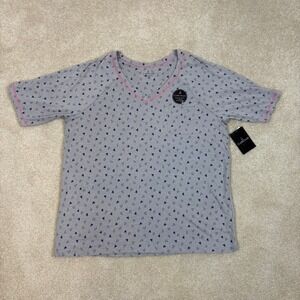 Cuddl Duds Women's XL Gray Heart Print Pajama Top Shirt Cuddl Short Sleeve NWT